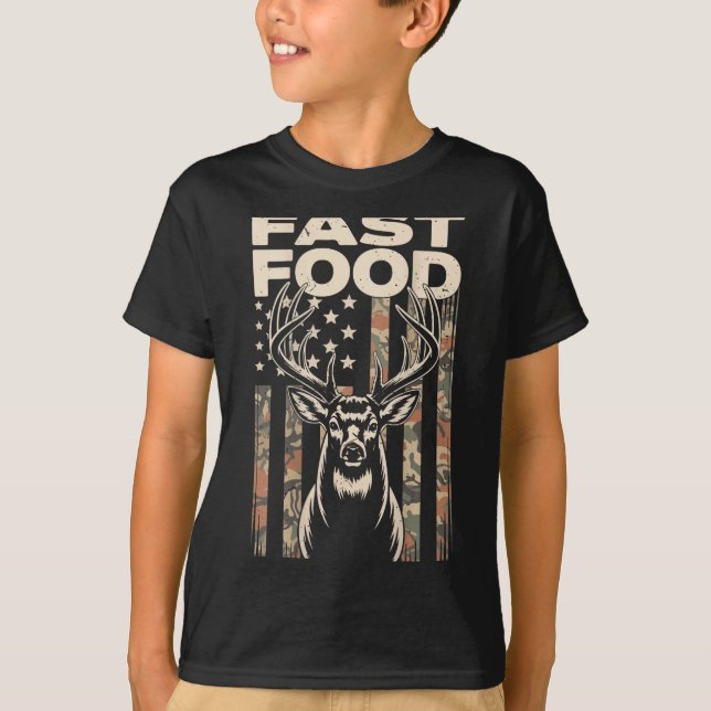 Camiseta Camo Deer Hunting Fast Food Gag Hunter Gift Funny  (Frente)