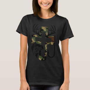 Camiseta Camo Fé Jovem Caça Pesca Gancho Cruz Cristo