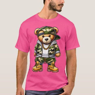 Camiseta Camo Hip Hop Teddy Bear Camouflage Gangsta Streetw