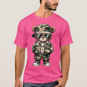 Camiseta Camo Hip Hop Teddy Bear Camouflage Gangsta Streetw