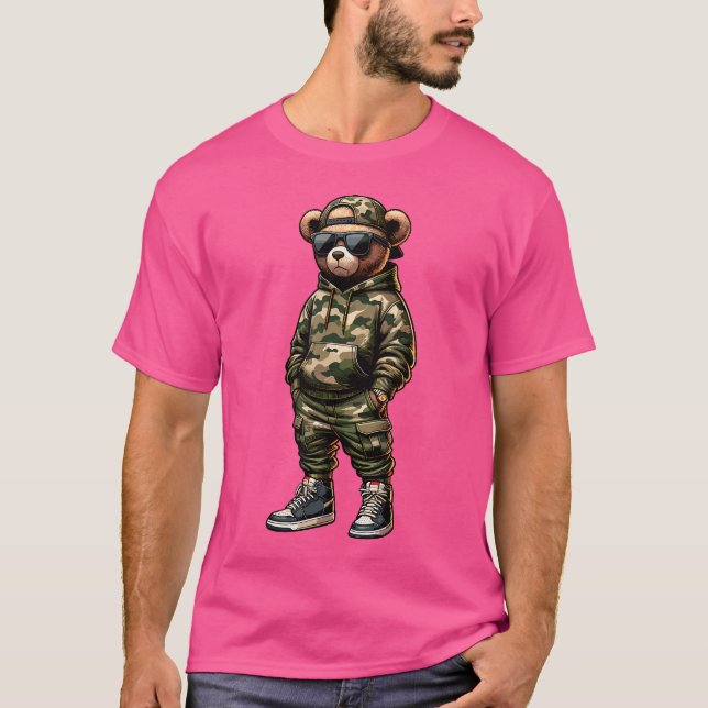 Camiseta Camo Hip Hop Teddy Bear Rapper Legal Gra (Frente)