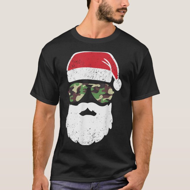 Camiseta Camo Santa Claus Sungles Engraçado Camo Natal Camo (Frente)
