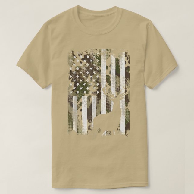 Camiseta Camo US Flag Deer Elk Buck Camoe Hunter Da (Frente do Design)