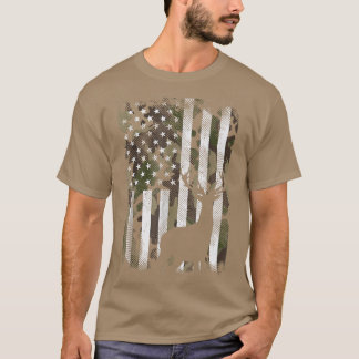 Camiseta Camo US Flag Deer Elk Buck Camoe Hunter Da