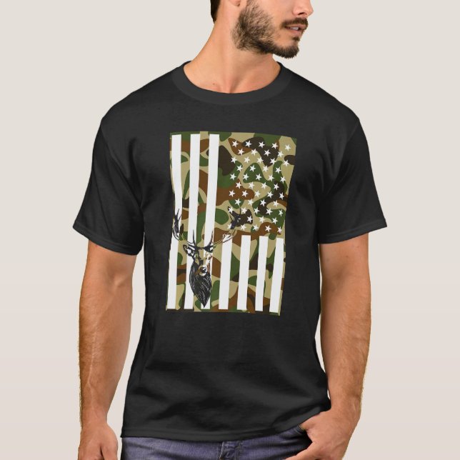 Camiseta Camo US Flag Deer Hunting (Frente)