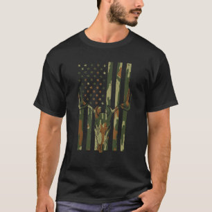 Camiseta Camo US Flag Deer Skull Vintage Hunting Patriotic