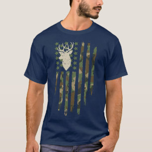 Camiseta Camo USA Flag Whitetail Deer Buck Camoue Hunting S