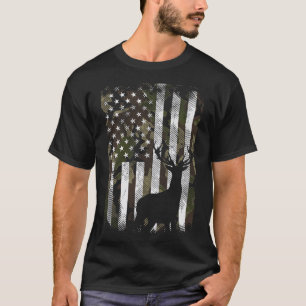 Camiseta Camoflage Camoflage, Deer Elk Buck, Bandeira Ameri