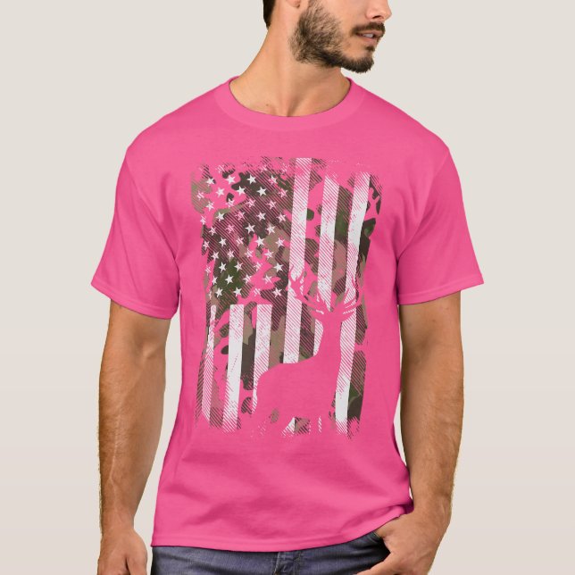 Camiseta Camoflage Camoflage, Deer Elk Buck, Bandeira Ameri (Frente)