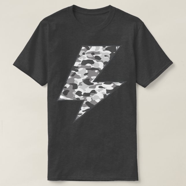 Camiseta Camoufl Cinza de Teto Preto para Relâmpagos (Frente do Design)