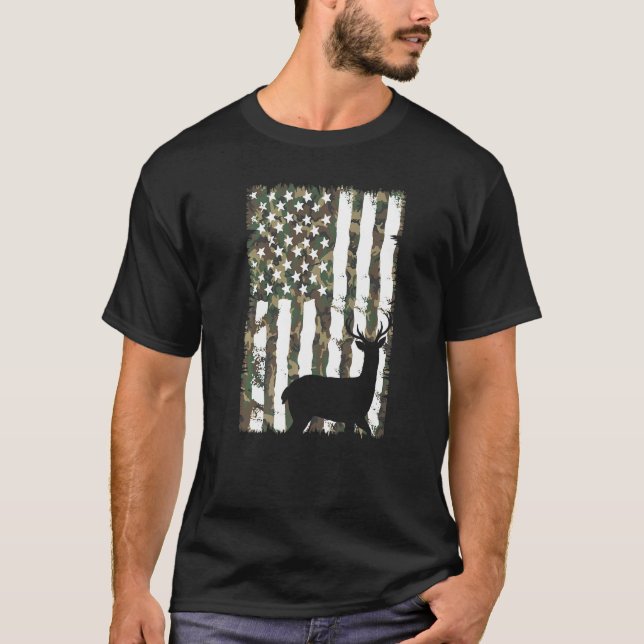 Camiseta Camouflage Hunter Elk Bulk Camo USA Flag De (Frente)