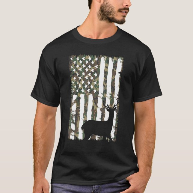 Camiseta Camouflage Hunter Elk Bulk Camo USA Flag De (Frente)