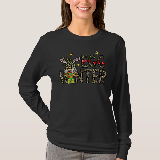 Camiseta Camouflage Leopard Gnome Egg Hunter (Frente)