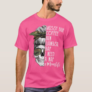 Camiseta Camouflage Skull Mãe Vida Mensageira Bun Café Exec