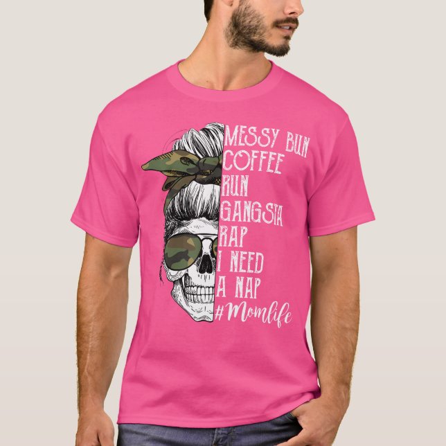 Camiseta Camouflage Skull Mãe Vida Mensageira Bun Café Exec (Frente)