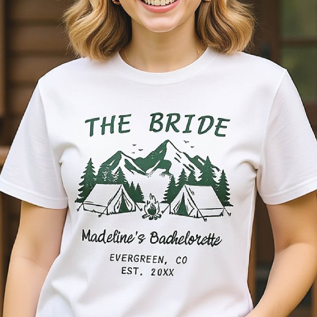 Camiseta Camp Bachelorette Camping Glamping Noiva (camp bachelorette bride shirt last trail before veil camping hand drawn matching green bach)