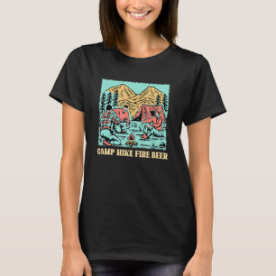 Camiseta Camp Hike Fire Beer Acampando no Campo de Pé Hiker