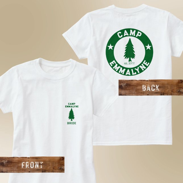Camiseta Camp Noiva Personalizada Frente e Traseira Impress (Camp Bride t-shirt with front and back print. Personalize one for each camper at your Camp Bach)