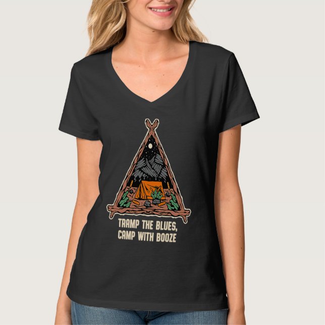 Camiseta Camp with Booze Camping Beer  Camper Drinker Drink (Frente)