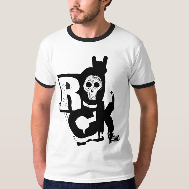 Camiseta Campainha T do crânio da mão da rocha (Frente)