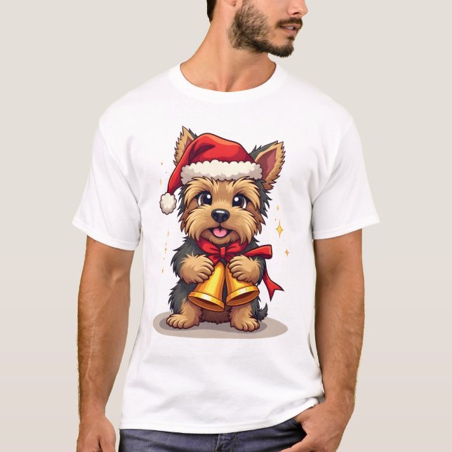 Camiseta Campainhas de Natal do Yorkshire Terrier (Frente)
