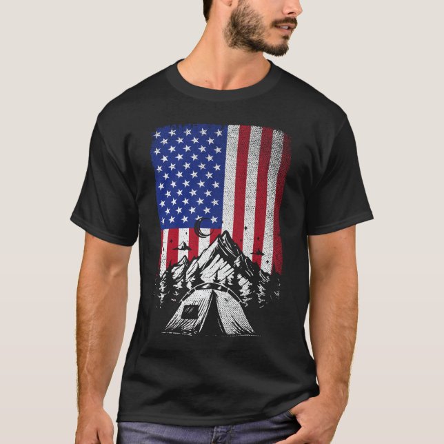 Camiseta Campanha Engraçado Caminhando Bandeira Americana (Frente)