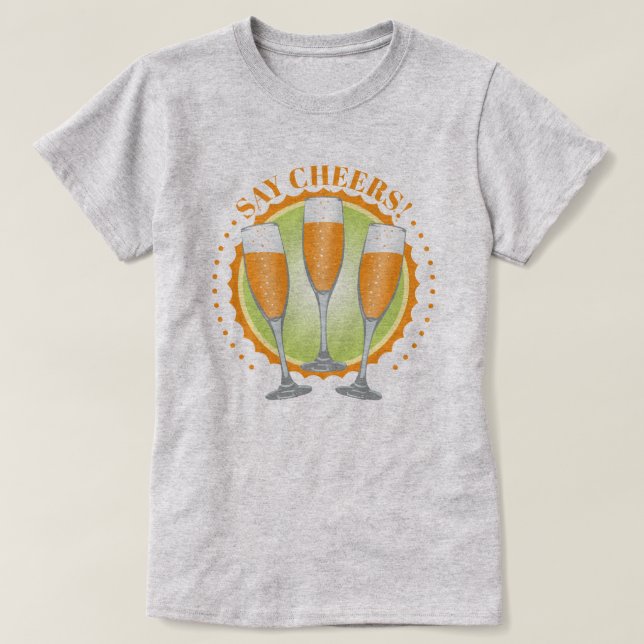 Camiseta Campanha Laranja Mimosa - Vidros de Champanhe (Frente do Design)