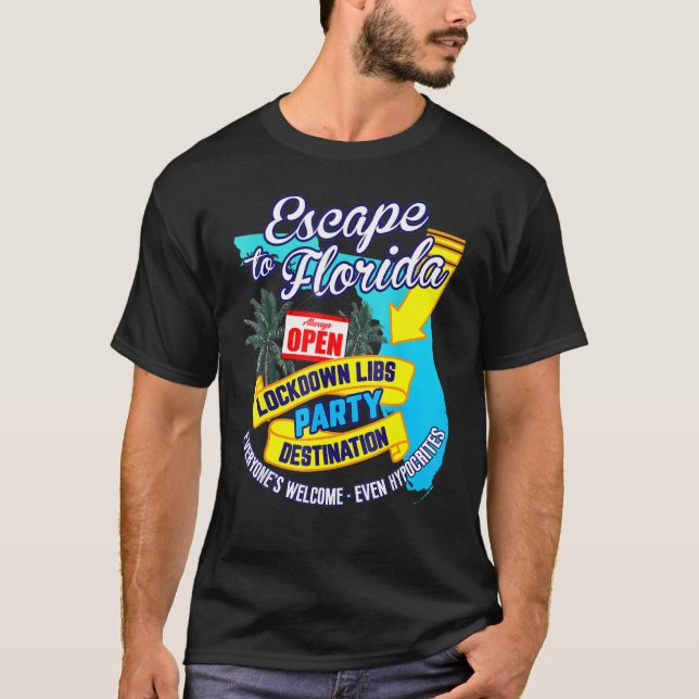 Camiseta Campanha Ron Desantis Escape Para Bloqueio Da Flór (Frente)