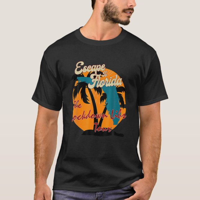 Camiseta Campanha Ron Desantis Escape Para Bloqueio Da Flór (Frente)