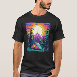 Camiseta Campanha Tent Mountain Pine Floresta Sunset Hiki
