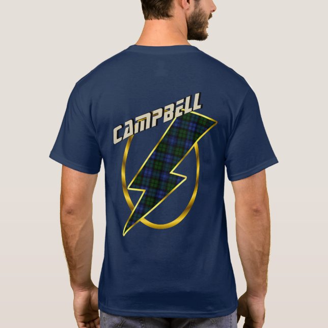 Camiseta Campbell Clan Crachá & Lightning Bolt Tartan (Verso)