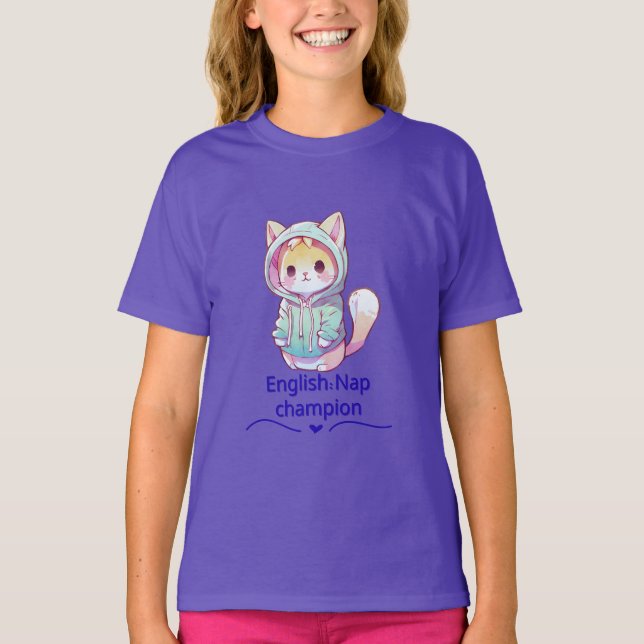 Camiseta Campeã de Soneca Fofa Gato Também (Frente)