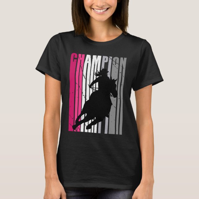 Camiseta Campeão da Corrida de Barrel Rosa Fazenda F (Frente)