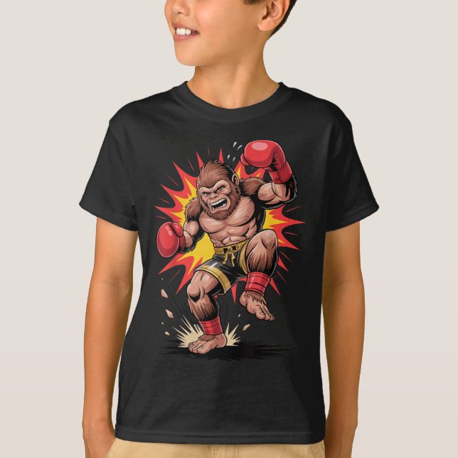 Camiseta Campeão de Boxe Gorilla Arcade Retro Lutando Macac (Frente)