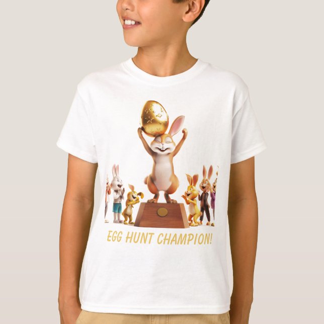 Camiseta Campeão de Caça de Ovo Coelho Vitorioso (Frente)