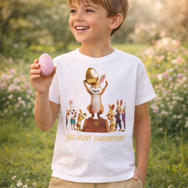 Camiseta Campeão de Caça de Ovo Coelho Vitorioso (Criador carregado)