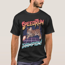 Camiseta Campeão de Speedrun - Arte Pixel de Gato Bengalês