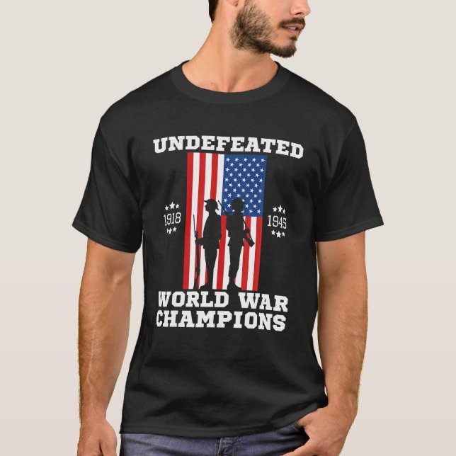 Camiseta Campeões da Guerra Mundial Inventivos 4 de julho E (Frente)
