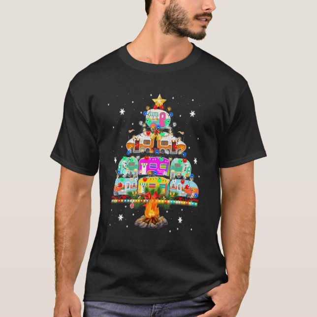 Camiseta Camper Christmas Tree vehicles Camping RVing Trail (Frente)