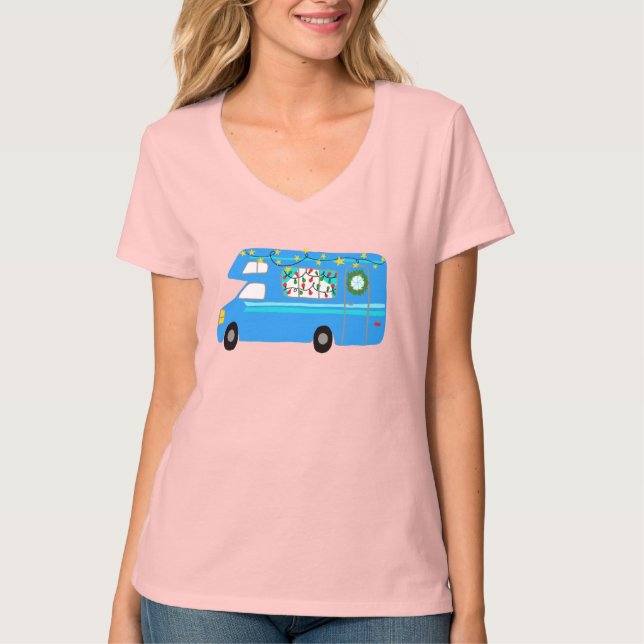 Camiseta Camper de Natal charmoso Retro Motorhome RV Xmas (Frente)