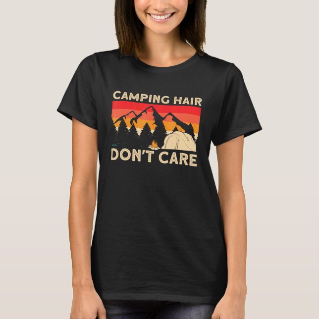 Camiseta Camper Girl Mamãe Avó Tent Camping Hair Donnt Carr (Frente)