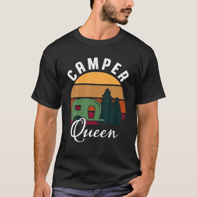 Camiseta Camper Queen RV Popup Camping do Funny Camper (Frente)