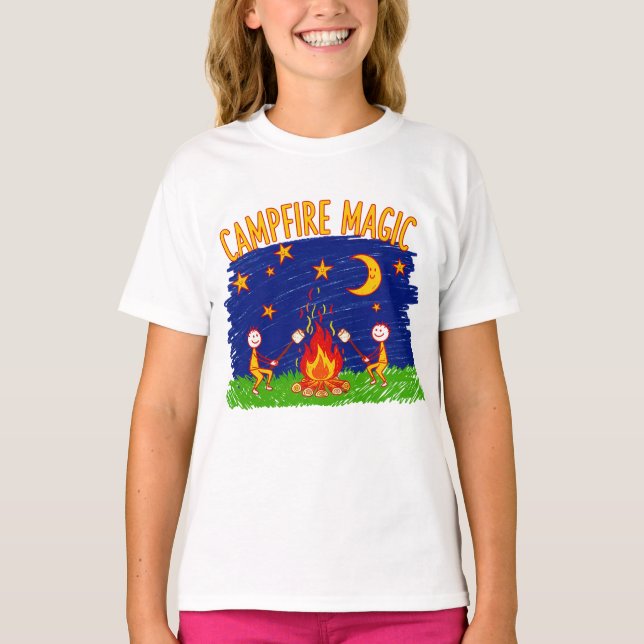 Camiseta Campfire Magic Kids Camping Night Art (Frente)