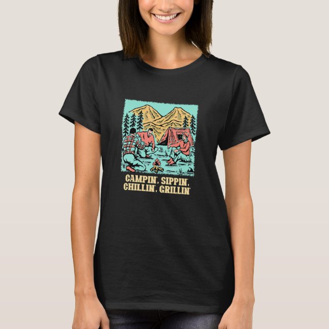Camiseta Campin' Chillin' Grillin' Camping Food Camper Food (Frente)