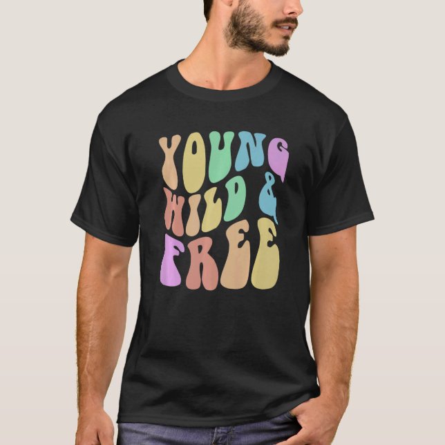 Camiseta Campin retrô YOUNG WILD & FREE Hippie (Frente)