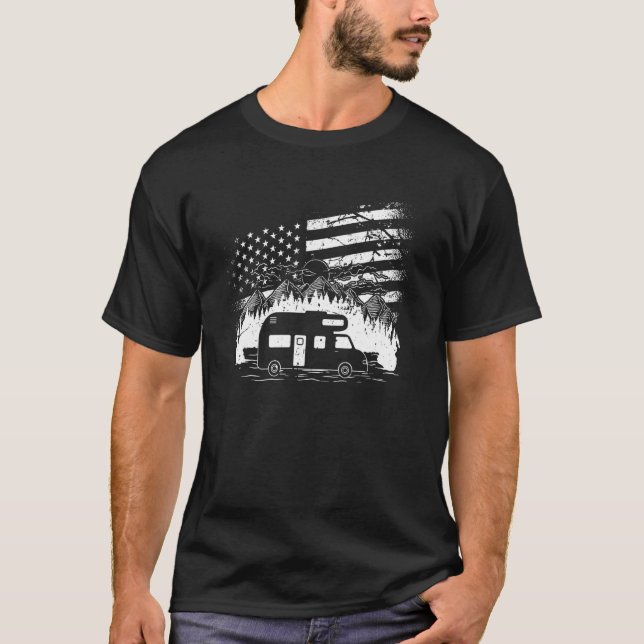 Camiseta Camping Caravan, bandeira dos EUA (Frente)