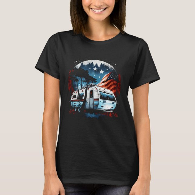 Camiseta Camping Caravan US Flag Graphic Tees Men Women Boy (Frente)