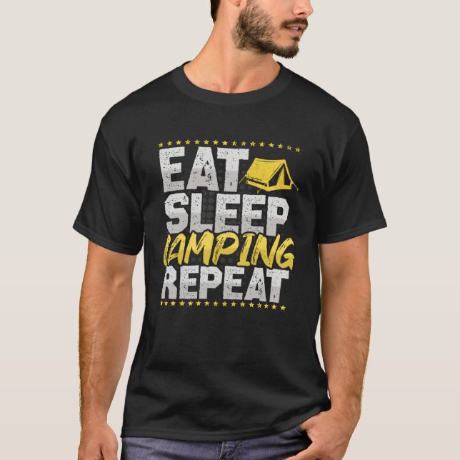 Camiseta Camping Eat Sleep Repeat Tents Hobby Camping (Frente)