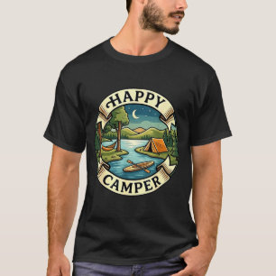 Camiseta Camping feliz busca aventura acampamento fogueira