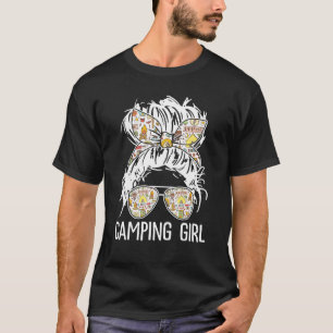 Camiseta Camping Girl Messaging Hair Em Bun Sunglass Bandan